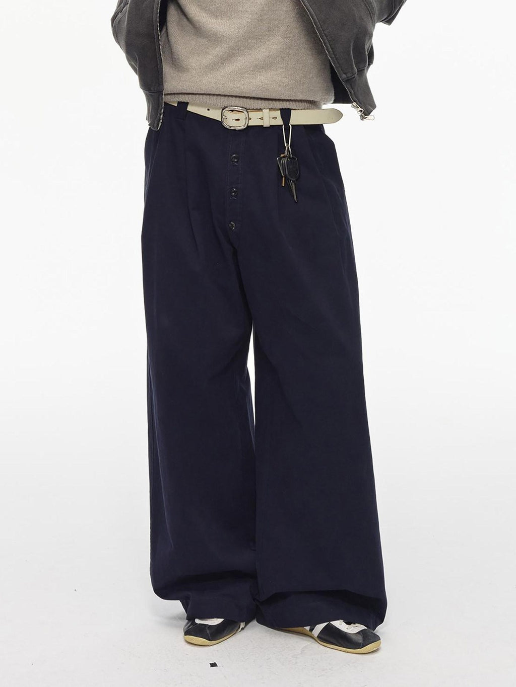 Country Moment Washed Cotton Button Loose Straight Casual Youth Wide Leg Pants