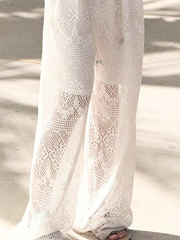 7 OAKMOO Mid Rise Cotton Blend Casual Straight Fit Women Mist White Wide Leg Pants