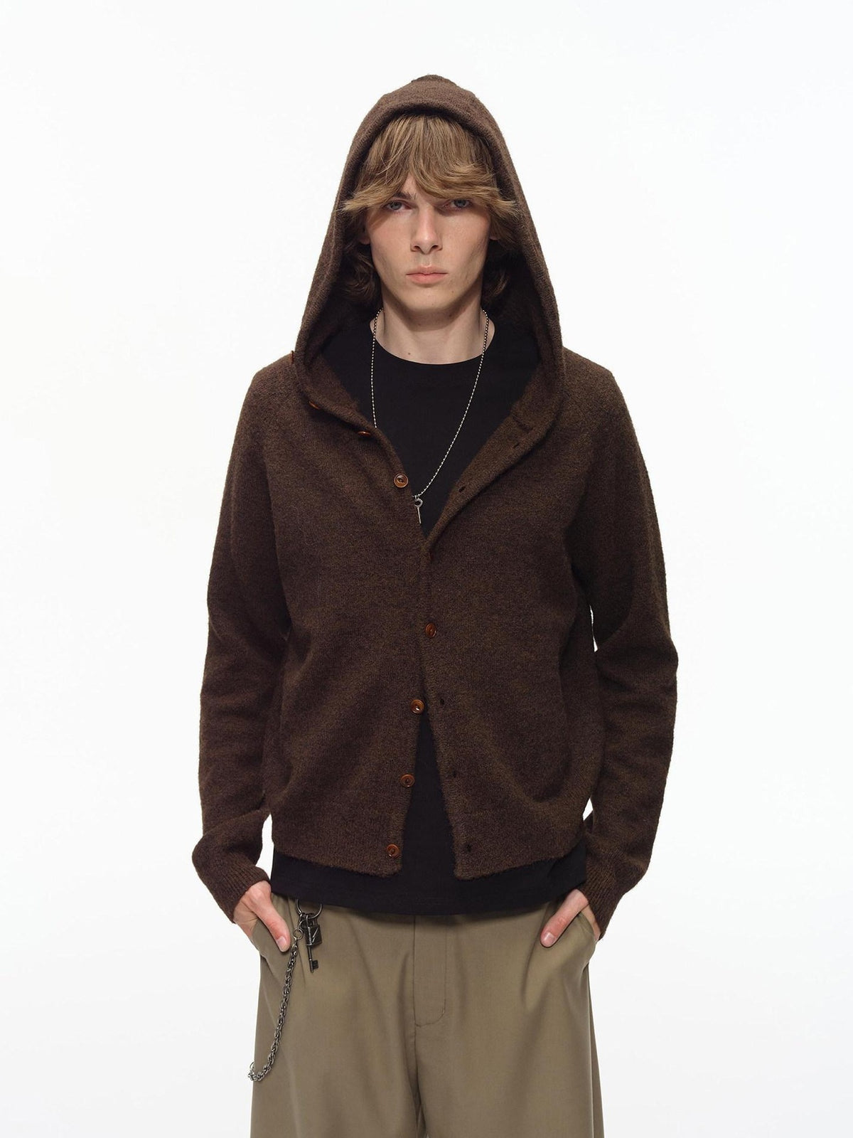 Country Moment Soft Button Closure Hooded Loose Fit Unisex Polyester Blend Cardigans