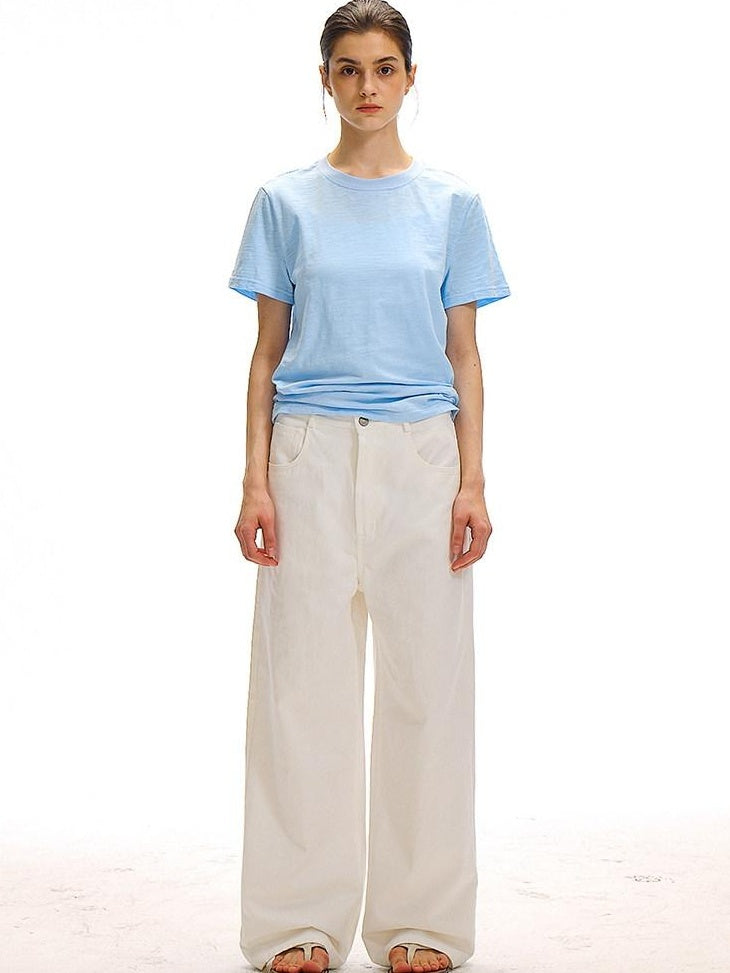 Country Moment Versatile Cotton Loose Natural Waist Zip Fly Commuter White Straight Pants