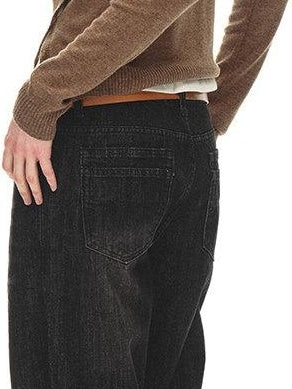 Country Moment Distressed Low Rise Cotton Non Stretch Casual Unisex Black Straight Leg Jeans