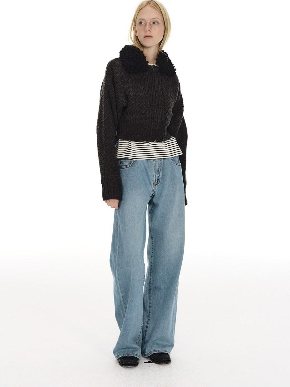 Country Moment Vintage Washed Low Rise Loose Fit Micro Stretch Casual Blue Straight Leg Jeans