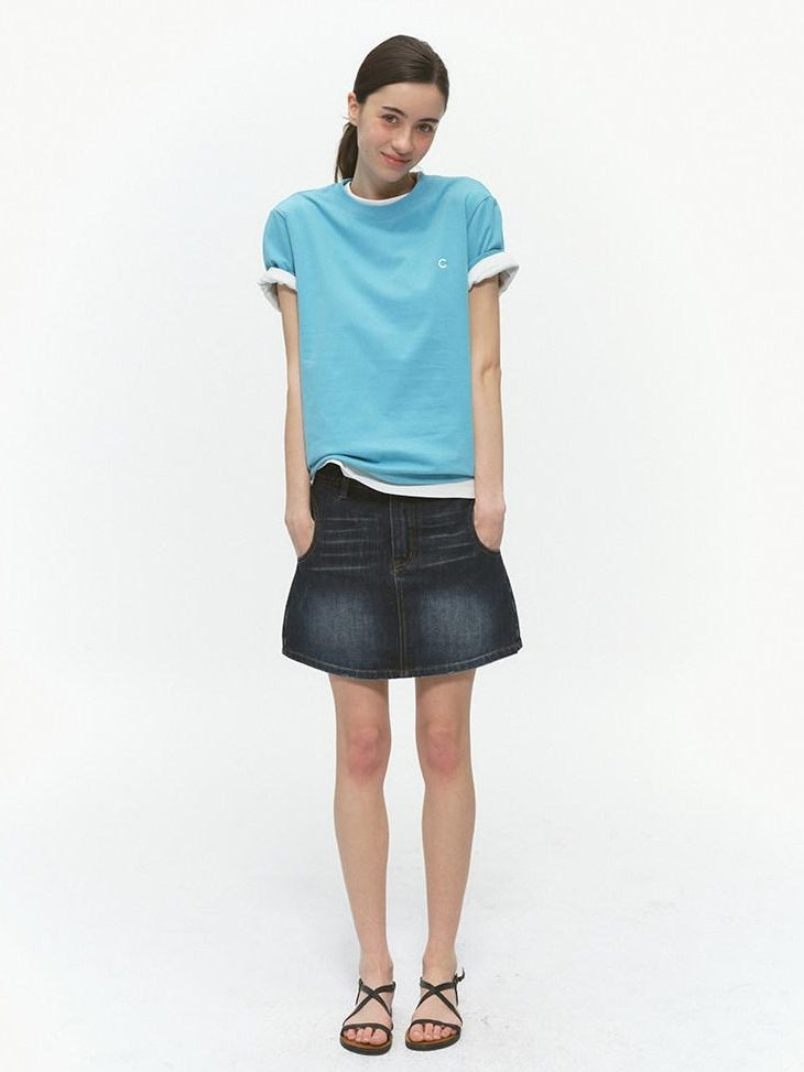 Country Moment Breathable Cotton Blend Vintage Office A Line Solid Blue Black Mini Skirts