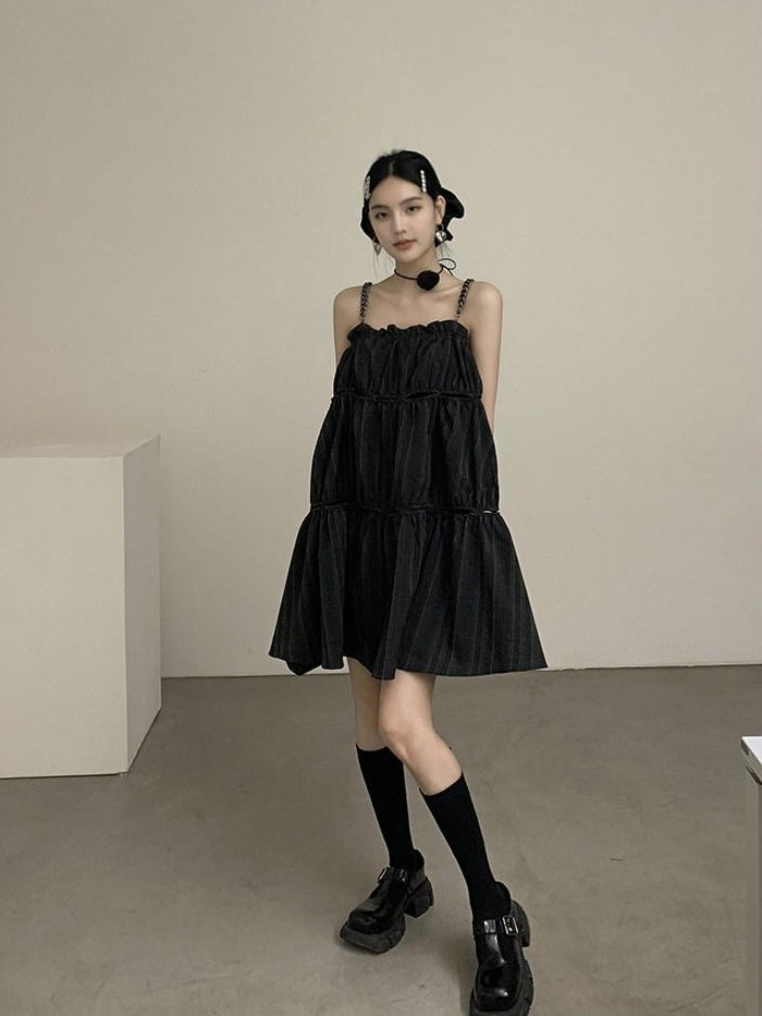 DDGIRL studio Shape Retaining Casual Patchwork Loose Waist A Line Cotton Blend Midi Dresses