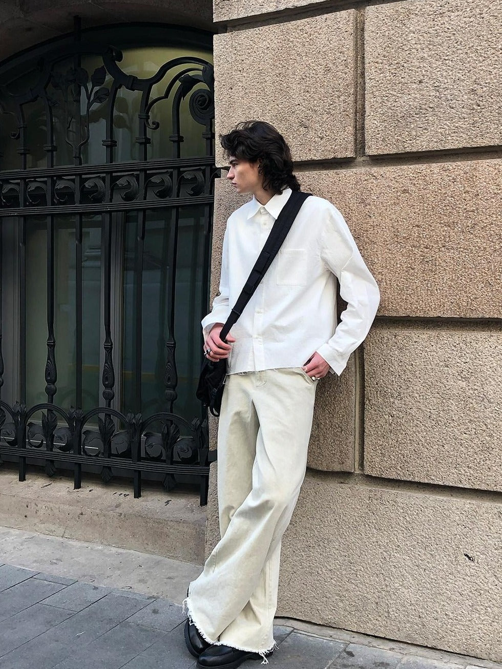 Country Moment Washed Cotton Relaxed Mid High Waist Teen Beige Slight Stretch Straight Pants