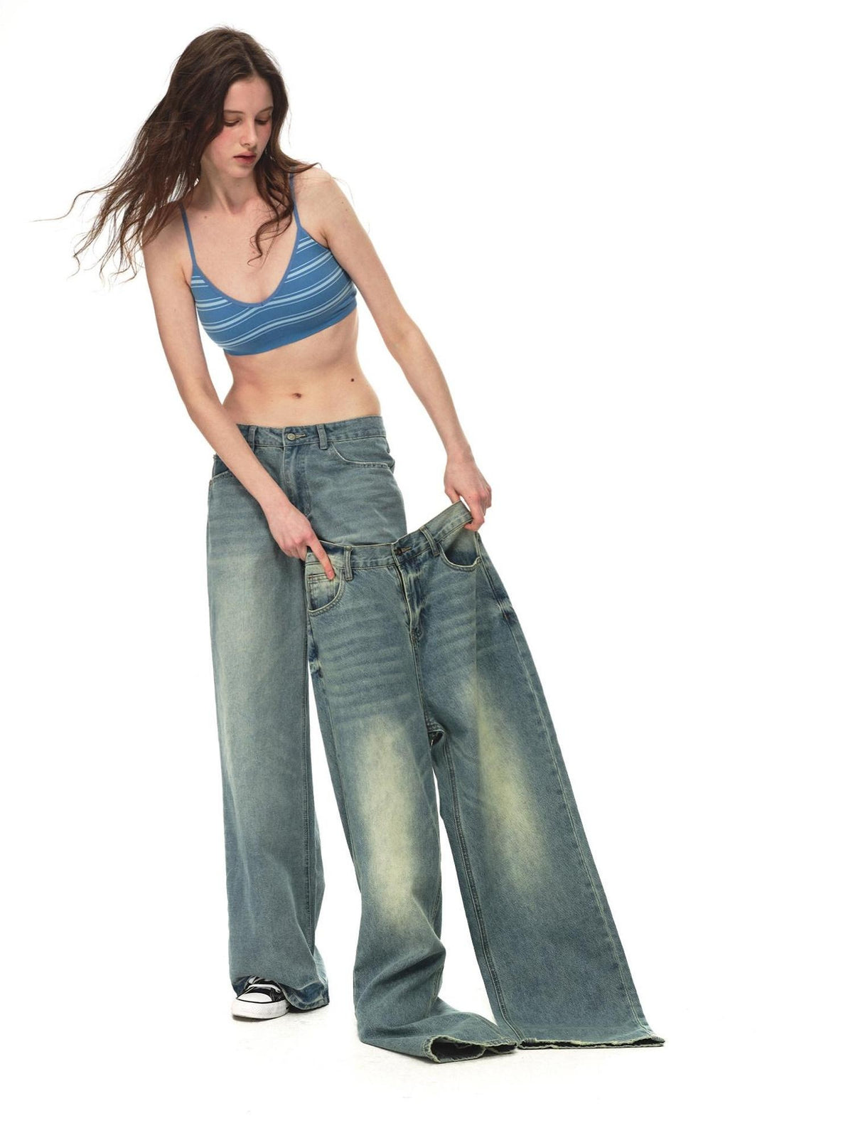Country Moment Breathable Cotton Blend Gradient Wash Relaxed Mid Rise Unisex Wide Leg Jeans