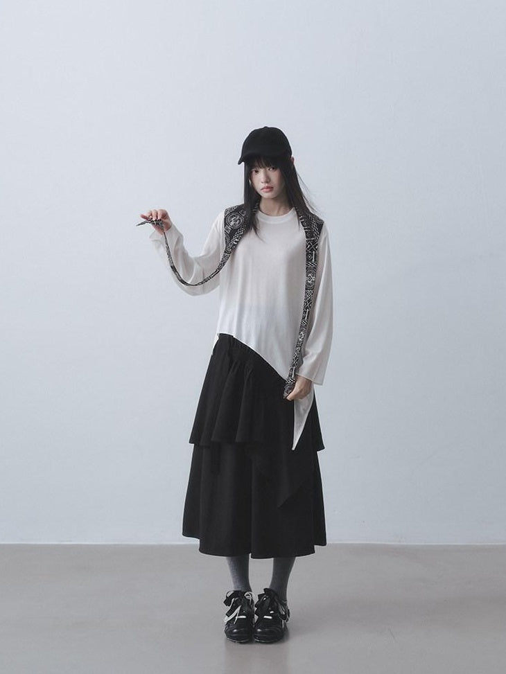 DDGIRL studio Breathable Lyocell Asymmetric Two Piece Women Crew Neck Long Sleeve T-Shirts
