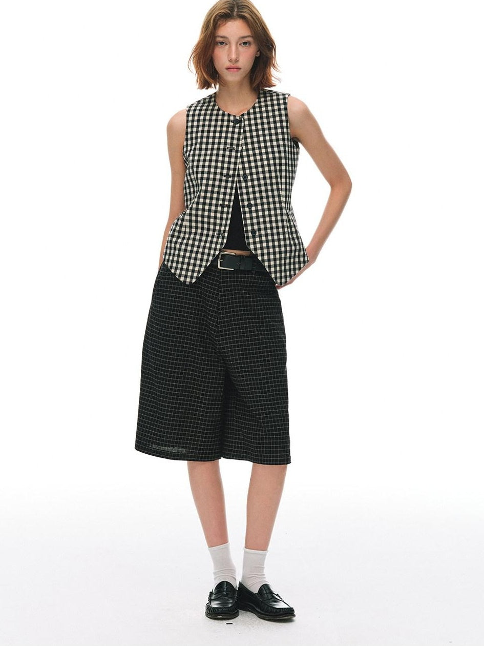 Country Moment 100 Percent Cotton Plaid Mid Rise American Casual Citywalk Mid-Length Shorts
