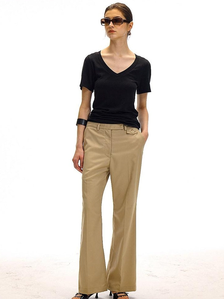 Country Moment Minimalist Slim Fit Zip Fly Natural Waist Office Workwear Khaki Straight Pants
