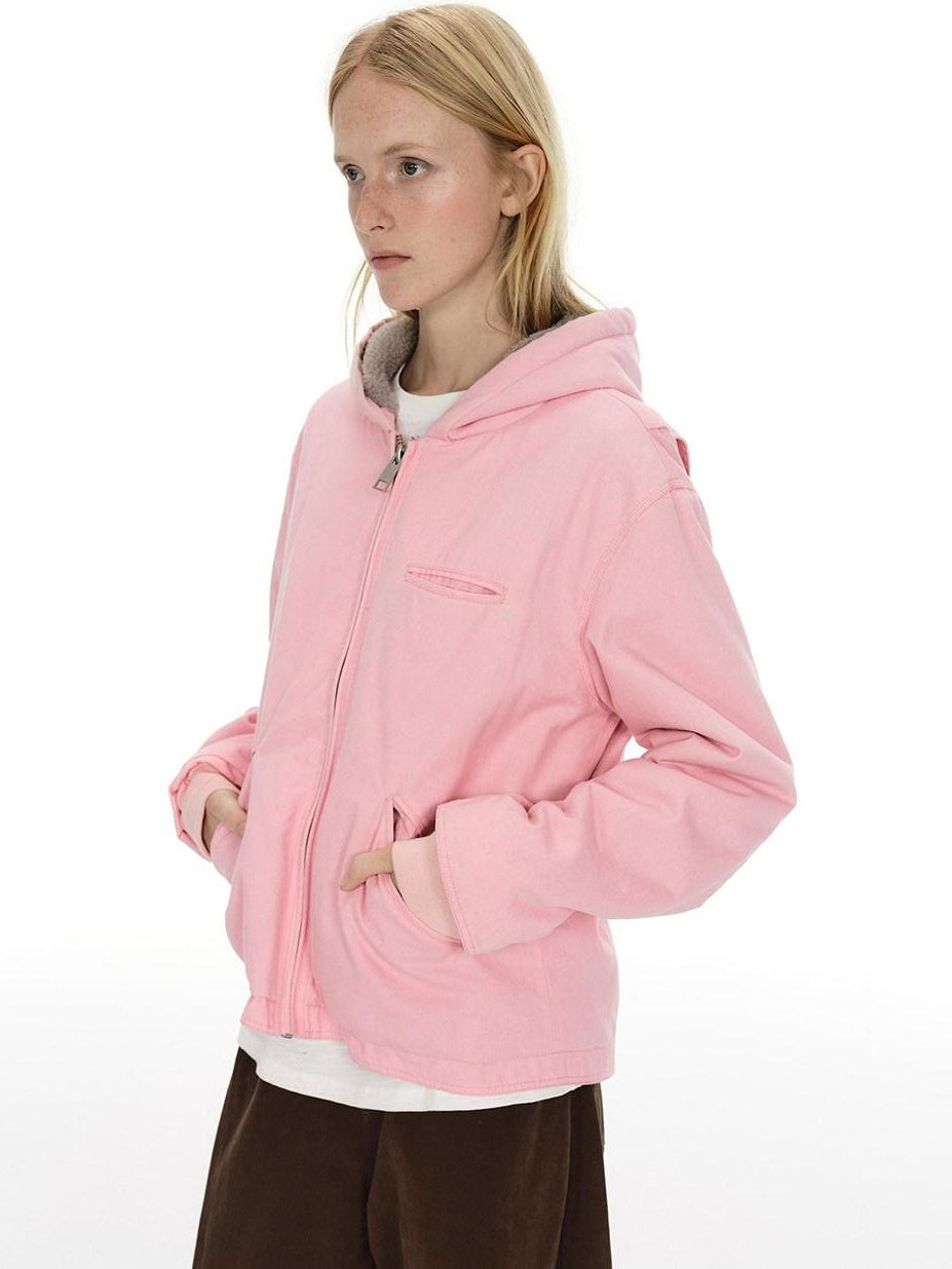 Country Moment Cozy Fleece Lined Oversized Zip Up Casual Unisex Pink Cotton Hoodie