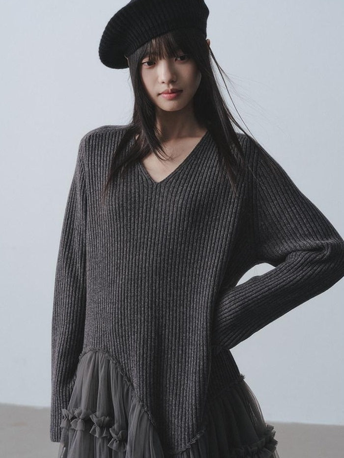 DDGIRL studio Warm 100 Percent Wool High Waist Mesh Splice A Line Sweater Midi Dresses
