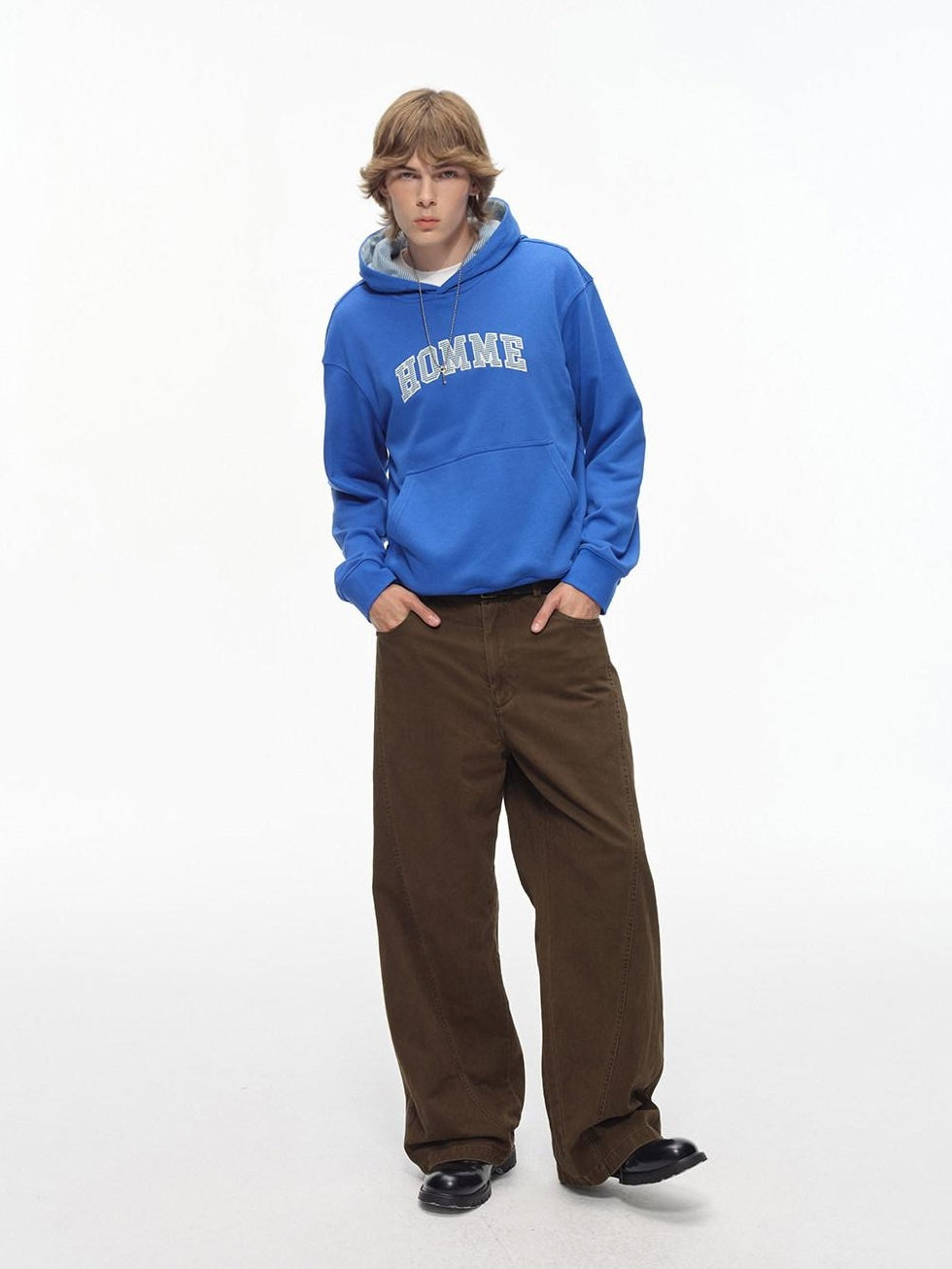Country Moment Washed Patchwork Pure Cotton Mid Rise Loose Straight Youth Casual Wide Leg Pants