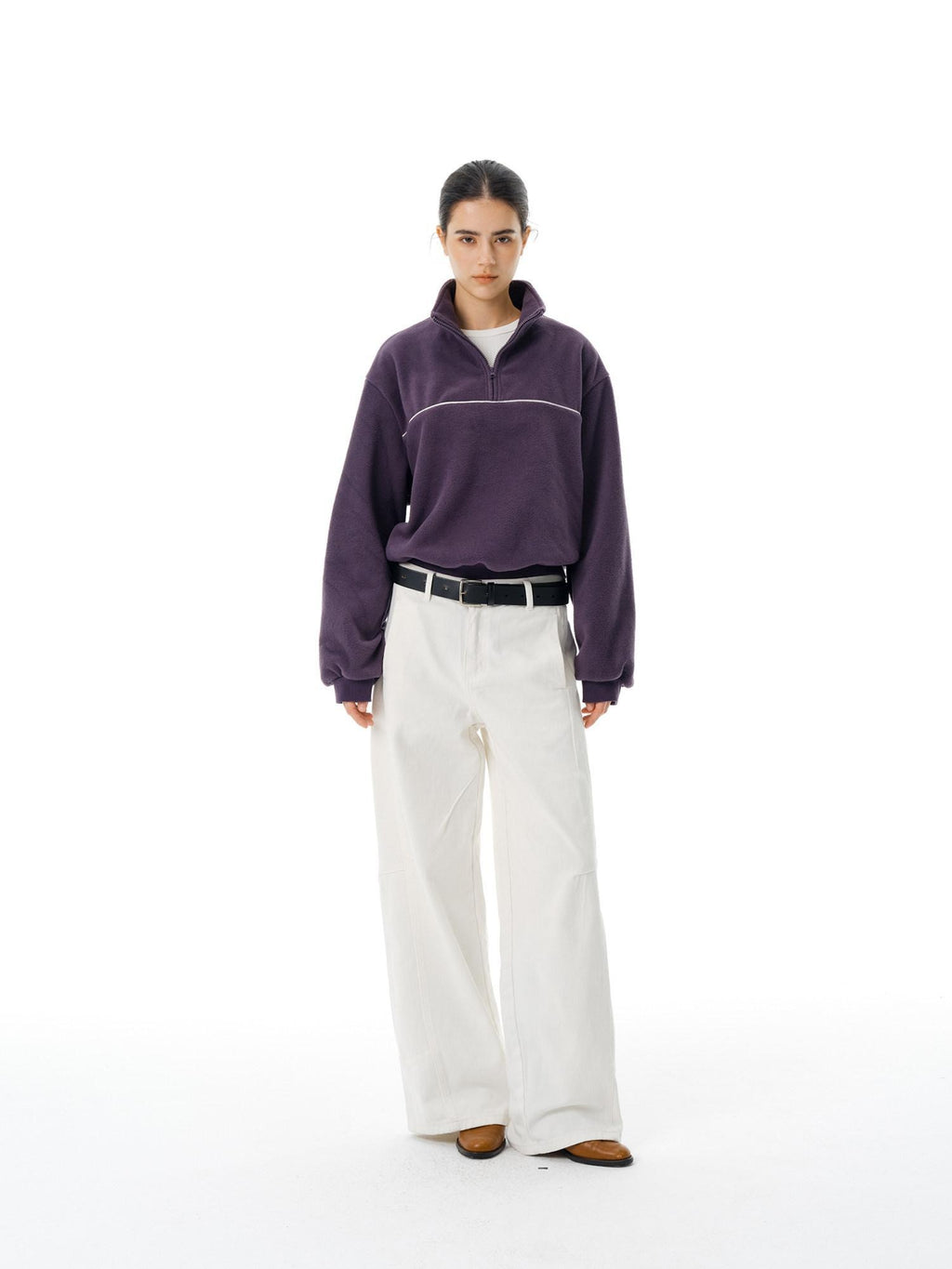 Country Moment Heavyweight Polyester Half Zip High Neck Casual Unisex Purple Sweatshirt