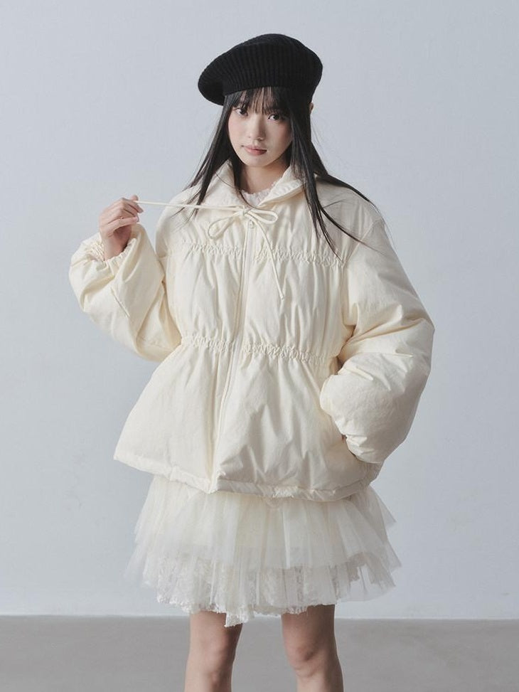 DDGIRL studio Sweet Soft Knit Tulle Panel A Line Long Sleeve Back Button Mini Dresses