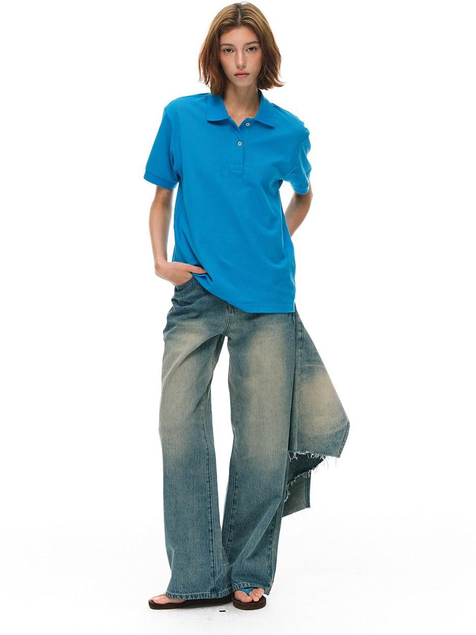 Country Moment Pure Cotton Breathable Loose Fit Polo Collar Women Short Sleeve T-Shirts