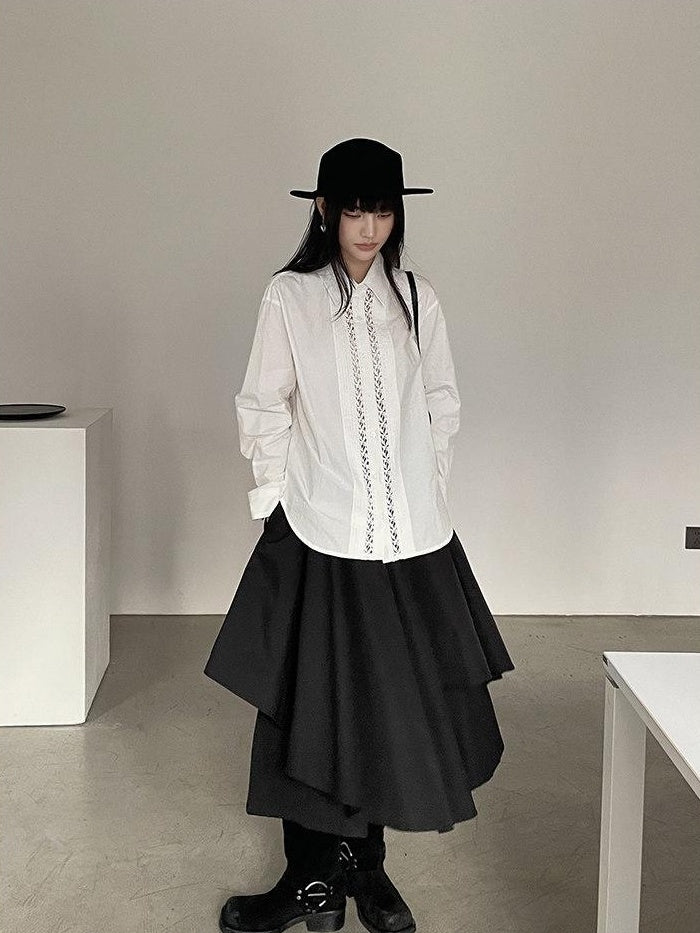 DDGIRL studio Pure Cotton Lace Collar Straight Fit Commuter Long Sleeve Women White Shirts