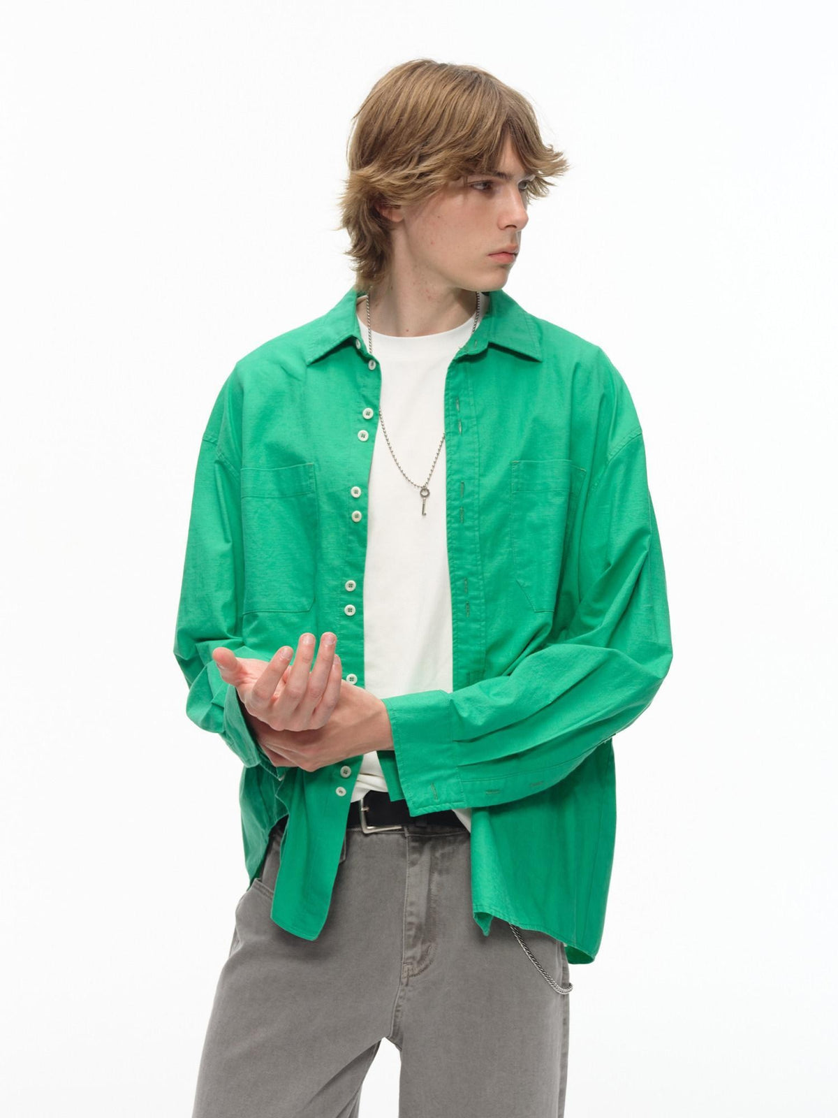 Country Moment Breathable Cotton Linen Loose Button Collar Unisex Long Sleeve Solid Shirts