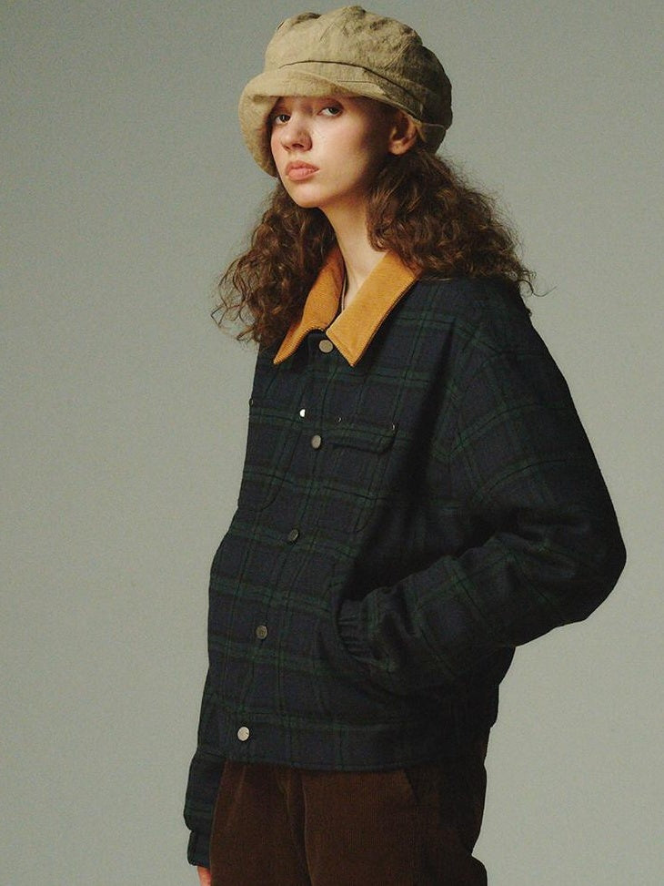 Country Moment Warm Insulated Loose Fit Plaid Cropped Teen Polyester Filled Puffer Jackets
