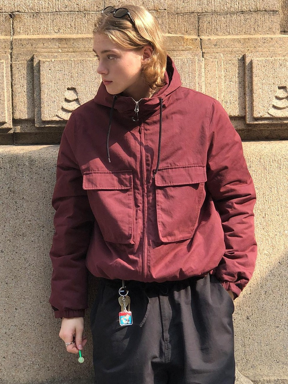 Country Moment 90% White Duck Down Hooded American Youth Cotton Burgundy Down Jackets