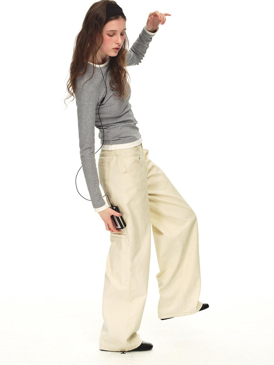 Country Moment Stretch Cotton Layered Slim Fit Casual Women Crewneck Gray Long Sleeve T-Shirts