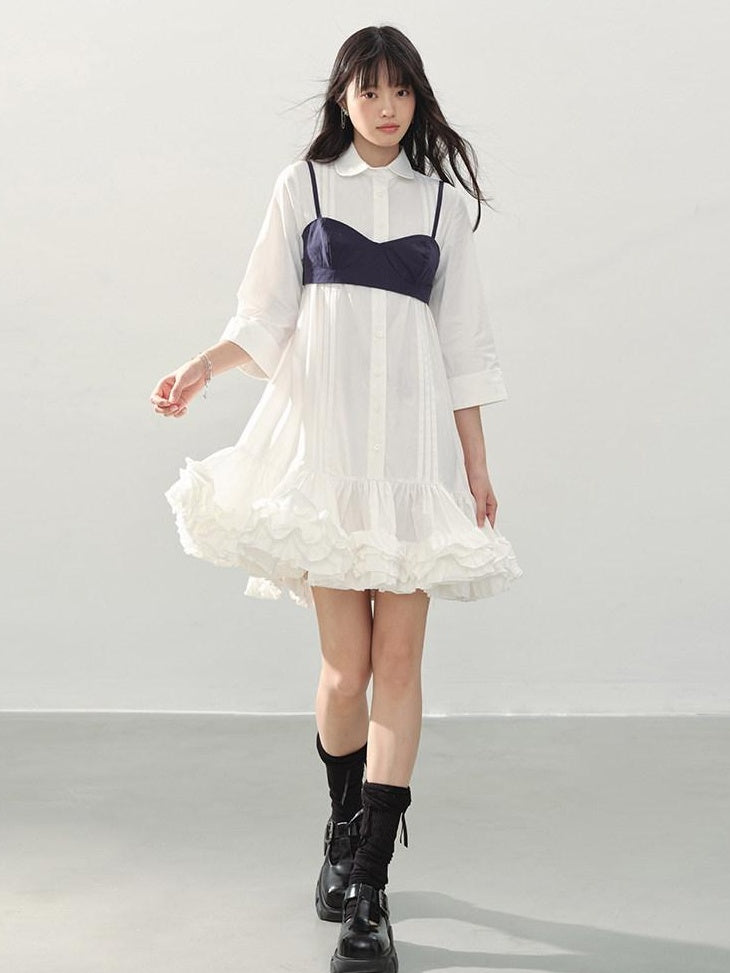 DDGIRL studio Shape Retaining Cotton Ruffle Aline Loose Waist Commuter Women Midi Dresses