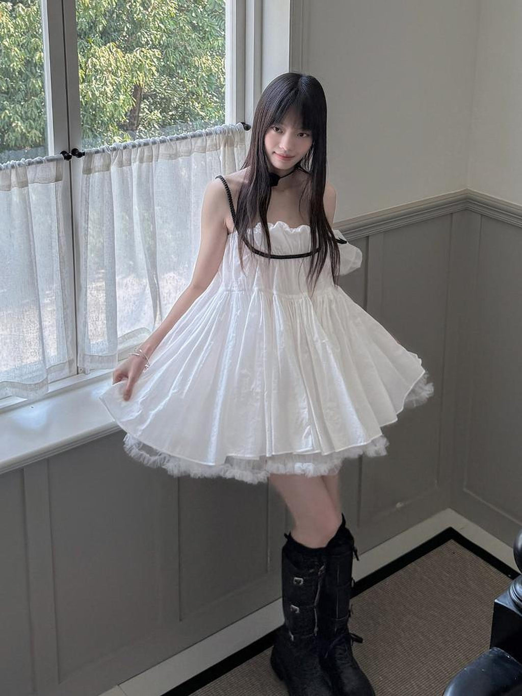 DDGIRL studio Soft Nylon One Shoulder A Line Loose Waist Women White Mini Dresses