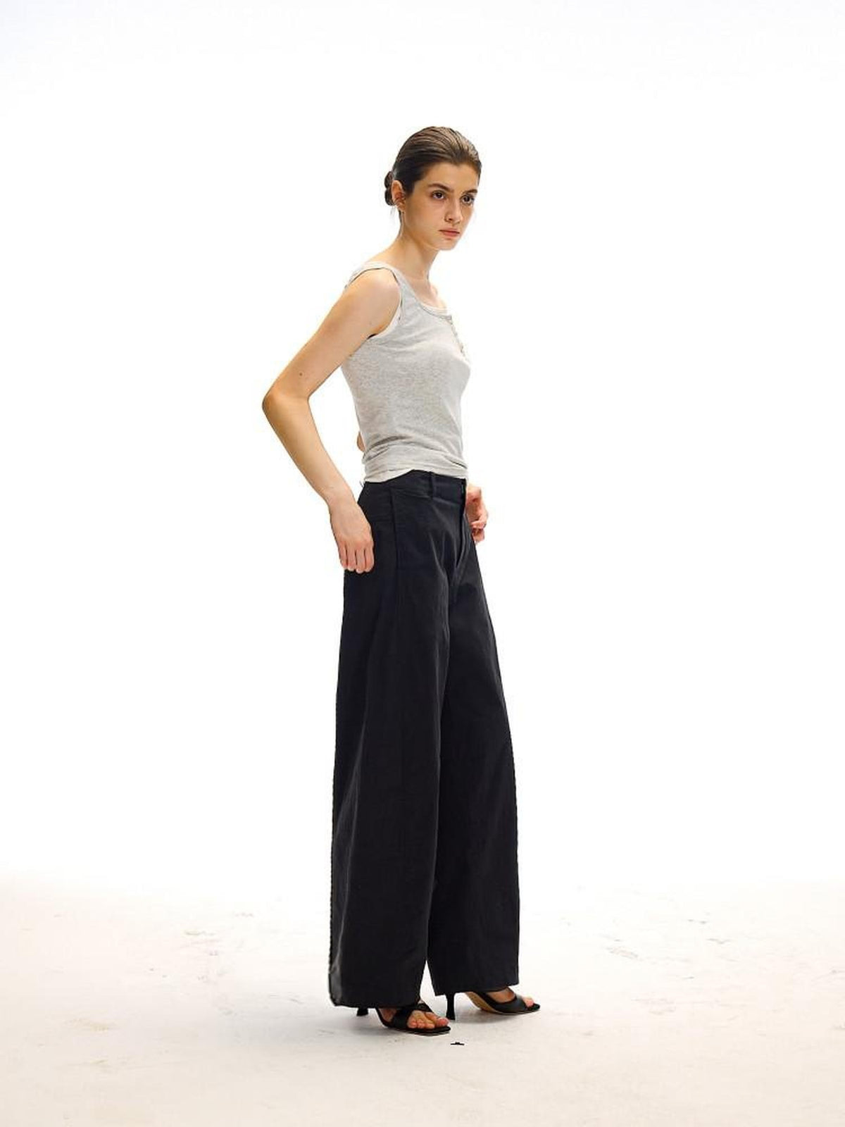 Country Moment Versatile Simple Mid Rise Cotton Stretch Straight Relaxed Black Wide Leg Pants