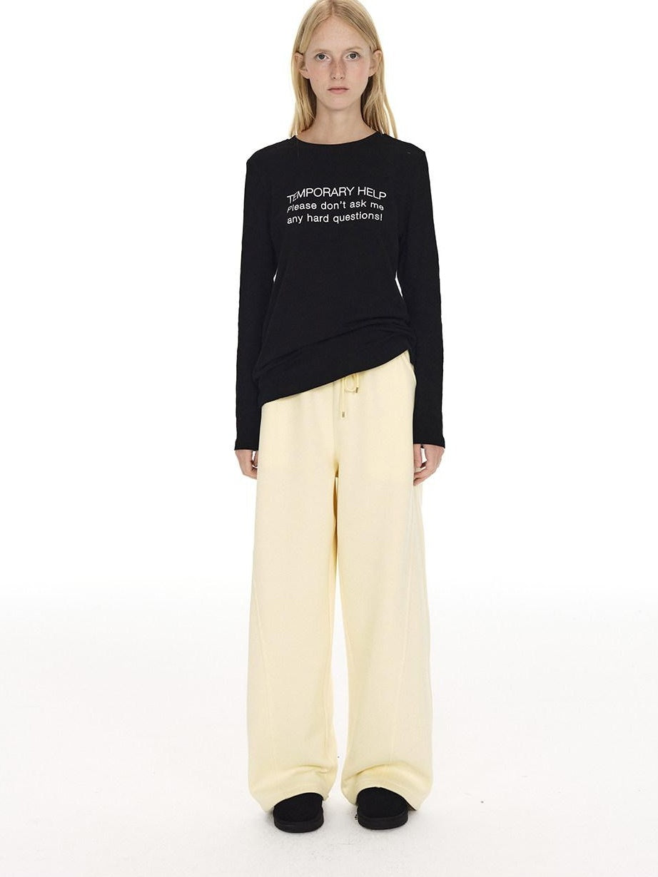 Country Moment Loose Wide Leg Drawstring Casual Unisex Cotton Blend Off White Straight Pants