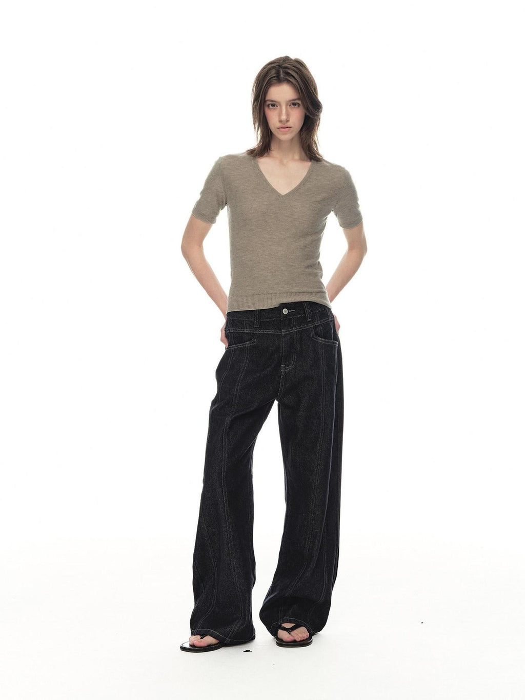 Country Moment Breathable Antipilling Silk Wool Blend Slim V-neck Short Sleeve T-Shirts