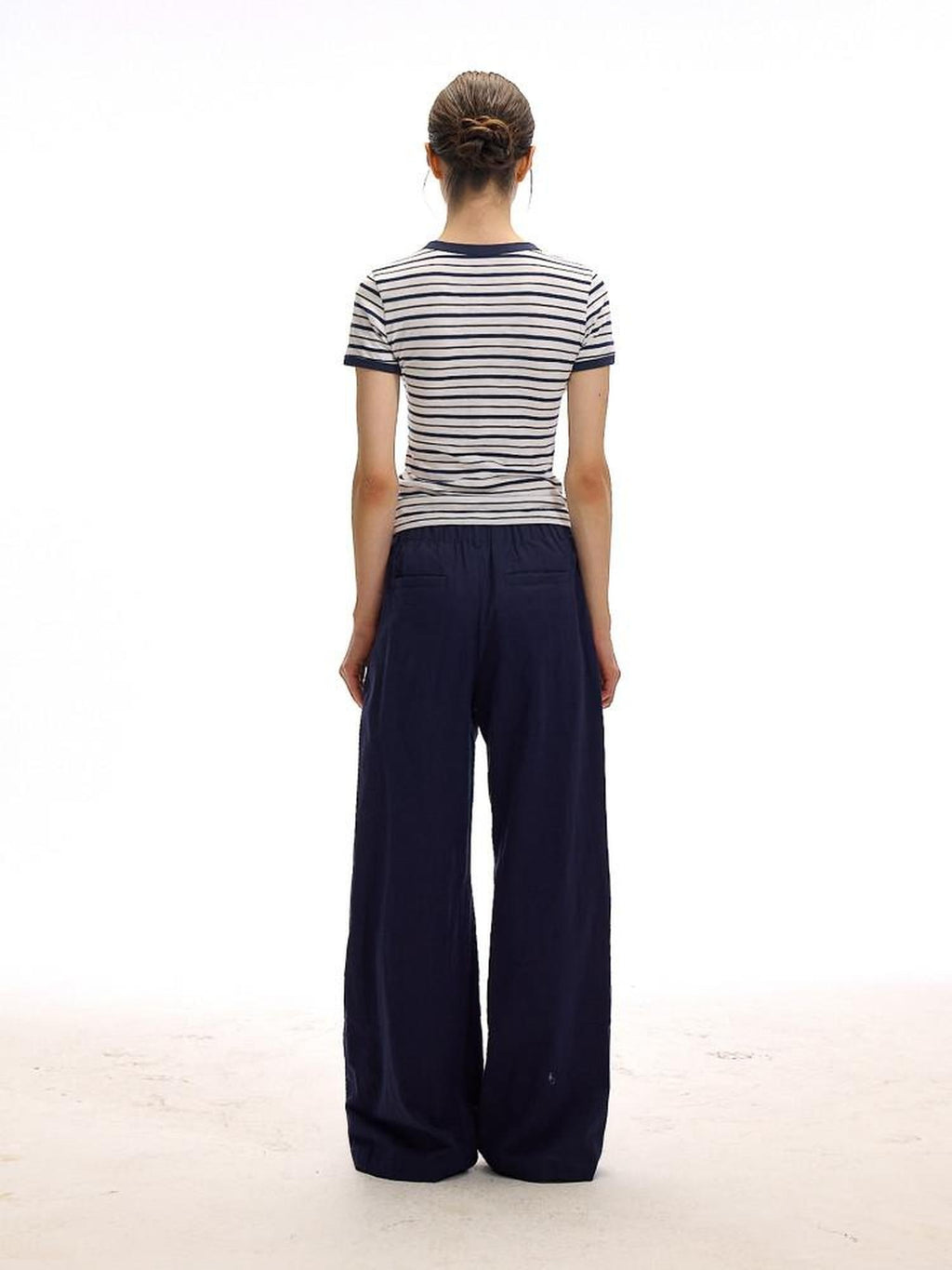 Country Moment Cotton Linen Minimal Belted Natural Waist Navy Office Wide Leg Pants