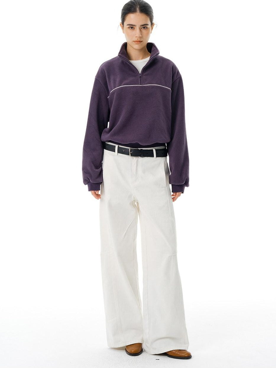 Country Moment Heavyweight Polyester Half Zip High Neck Casual Unisex Purple Sweatshirt