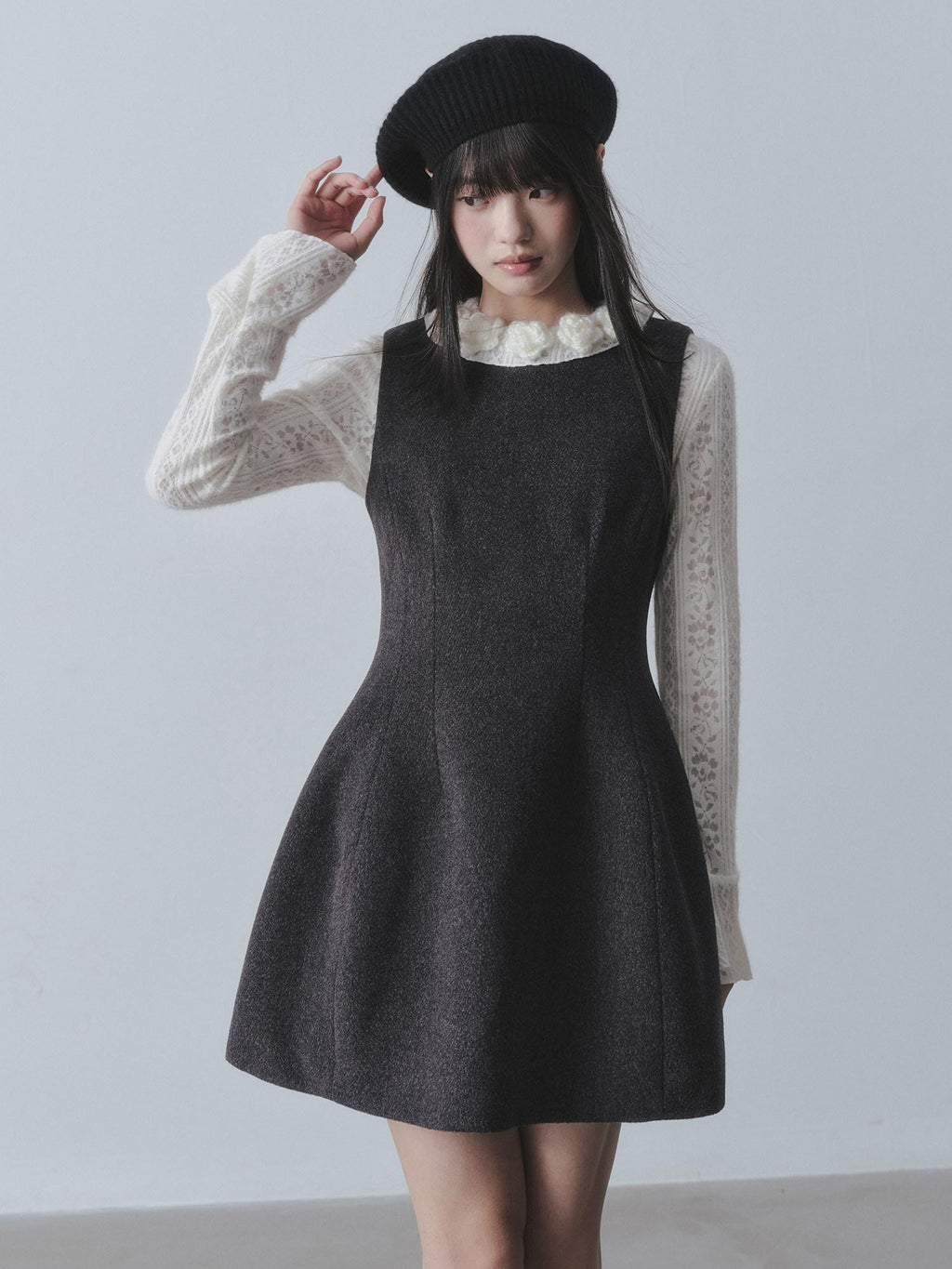 DDGIRL studio Ultra Soft Slim Lace Hollow Knit Pullover Gentle Bloom Daily Sweaters
