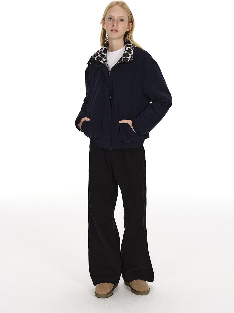 Country Moment Reversible Cotton Lined Oversized Stand Collar Youth Navy Puffer Jackets