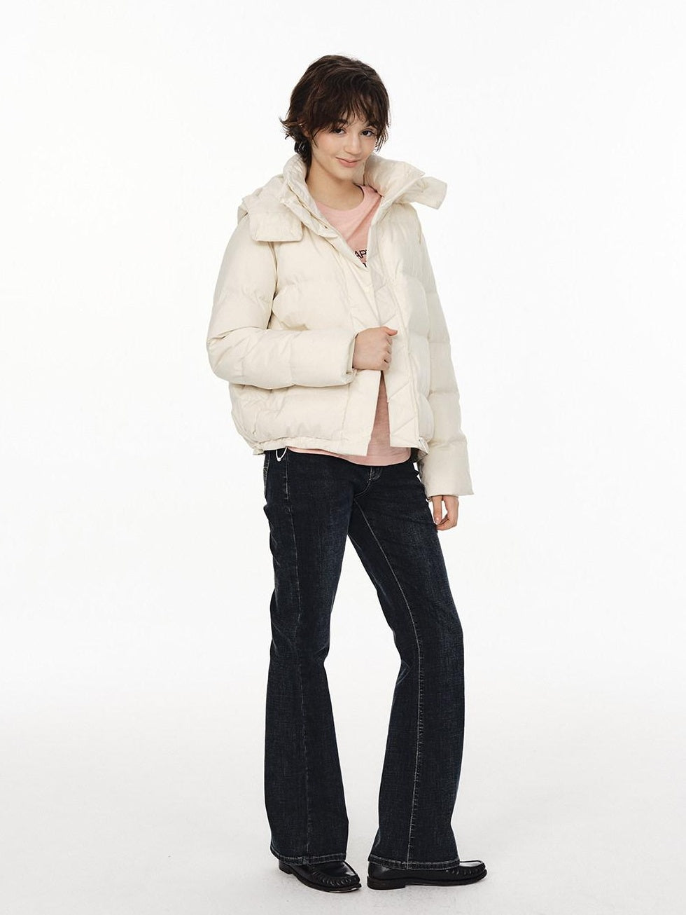 Country Moment 650Fp White Duck Down Cozy Cropped Detachable Hood Women Zipper Down Jackets