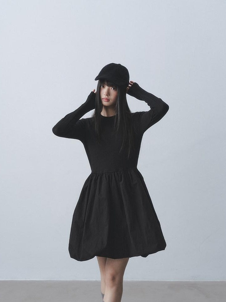 DDGIRL studio Soft Breathable Cotton Blend Waist Cinched Faux Two Piece A Line Midi Dresses