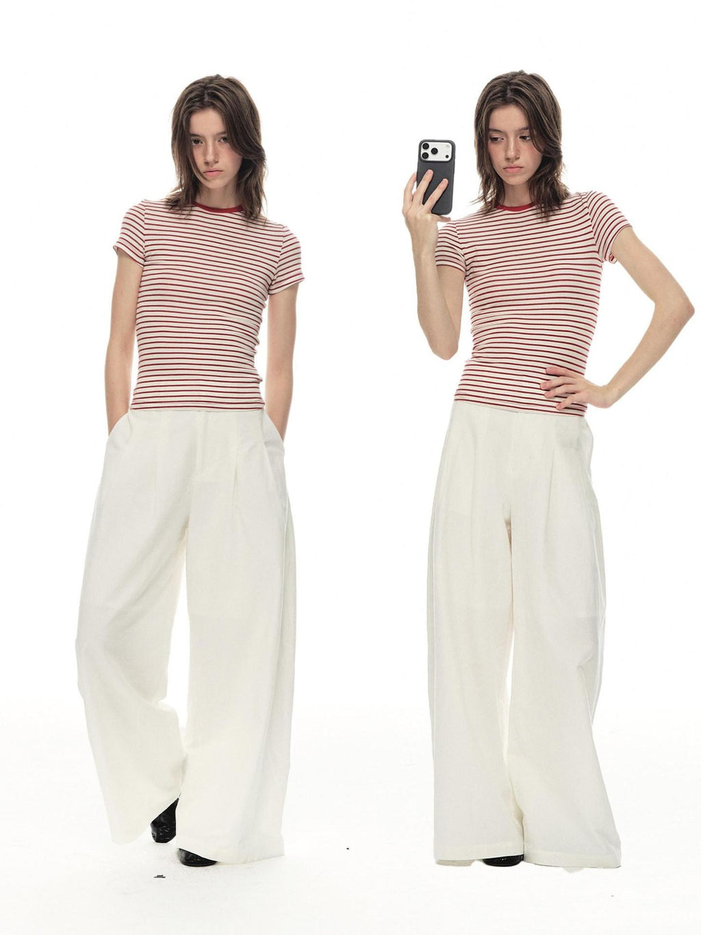 Country Moment Lyocell Wool Blend Striped Slim Fit Women Navy Casual Short Sleeve T-Shirts