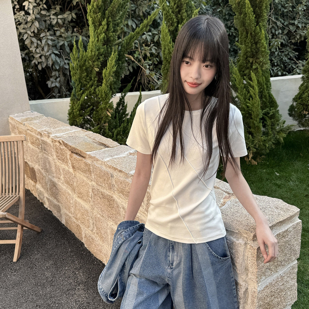 DDGIRL_studio_Stretch_Cotton_Blend_Korean_Straight_Crew_Neck_White_Short_Sleeve_T-Shirts_MISSTT