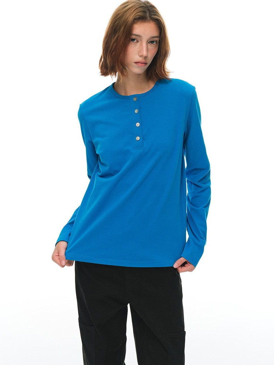 Country Moment Pure Cotton Breathable Henley Button Placket Women Citywalk Long Sleeve T-Shirts
