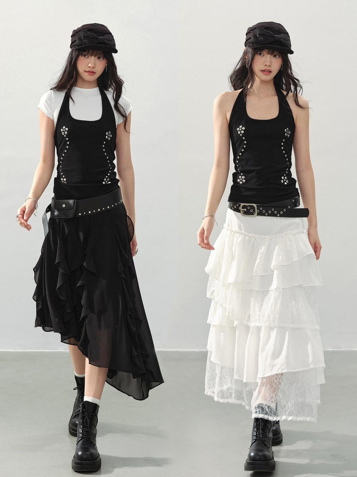 DDGIRL studio Breathable Cotton Vintage Studded Slim Fit Women Black Short Sleeve T-Shirts
