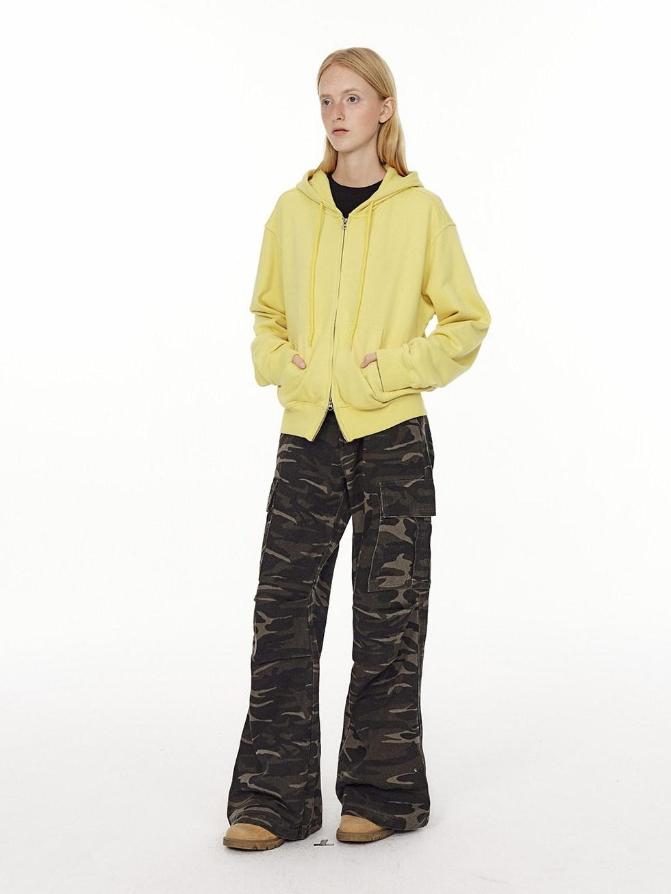 Country Moment Pure Cotton Loose Wide Leg Button Fly Casual Youth Camouflage Cargo Pants