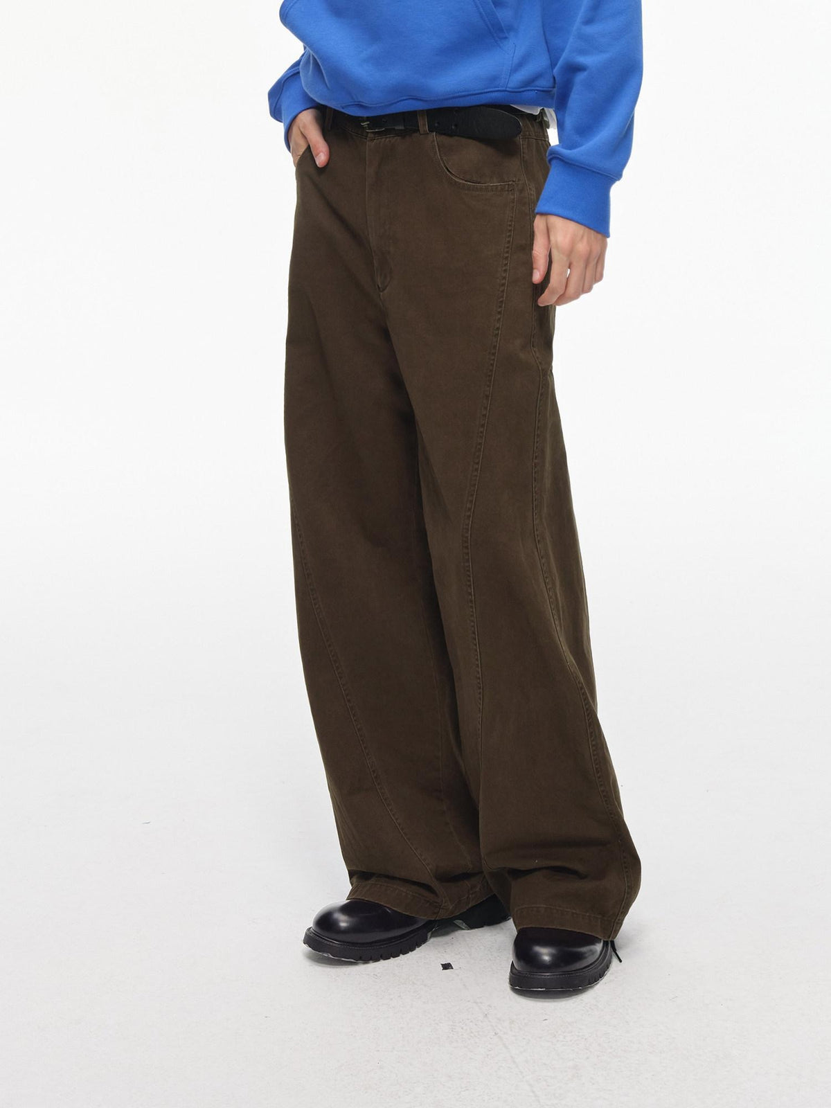 Country Moment Washed Patchwork Pure Cotton Mid Rise Loose Straight Youth Casual Wide Leg Pants