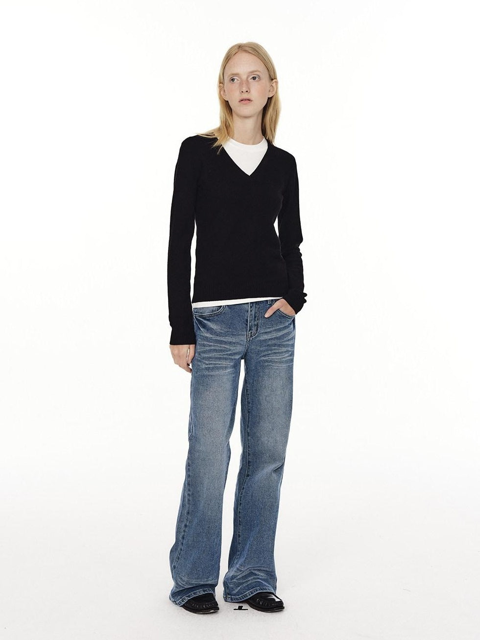 Country Moment Low Rise Stretch Cotton Casual Zip Fly Everyday Washed Blue Flared Jeans