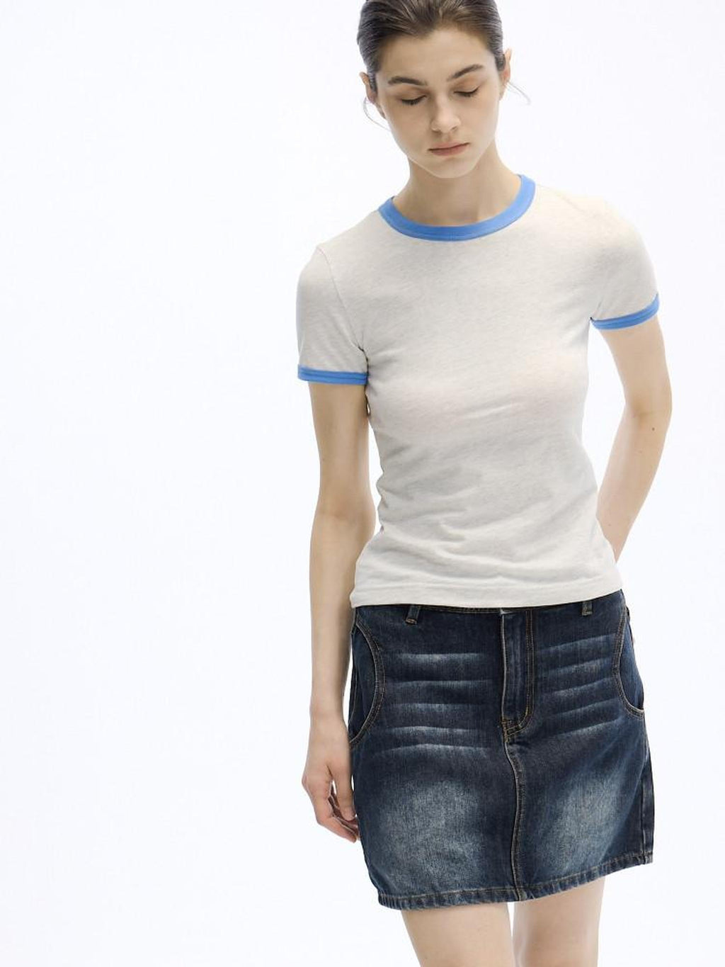Country Moment 100% Cotton Ribbed Crew Neck Moisture Wicking Two Tone Short Sleeve T-Shirts