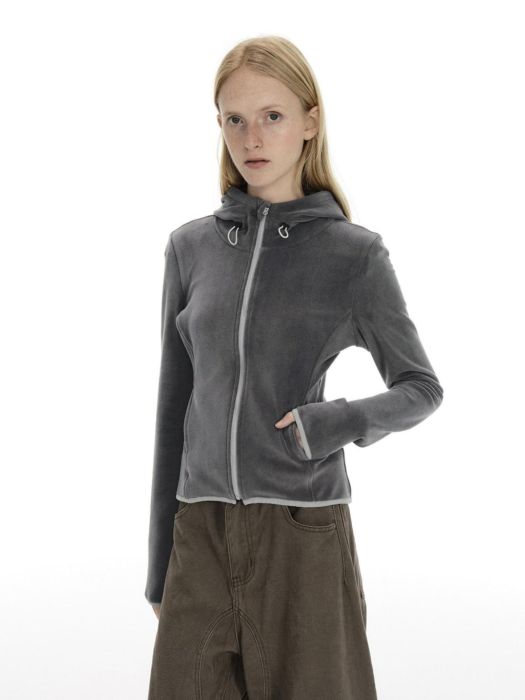 Country Moment High Stretch Thermal Slim Zip Fleece Women Cycling Dark Gray Hoodie