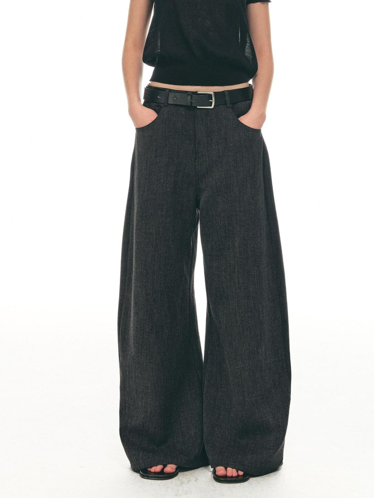 Country Moment High Waist Tailored Cleanfit Micro Stretch Neutral Dark Gray Wide Leg Pants