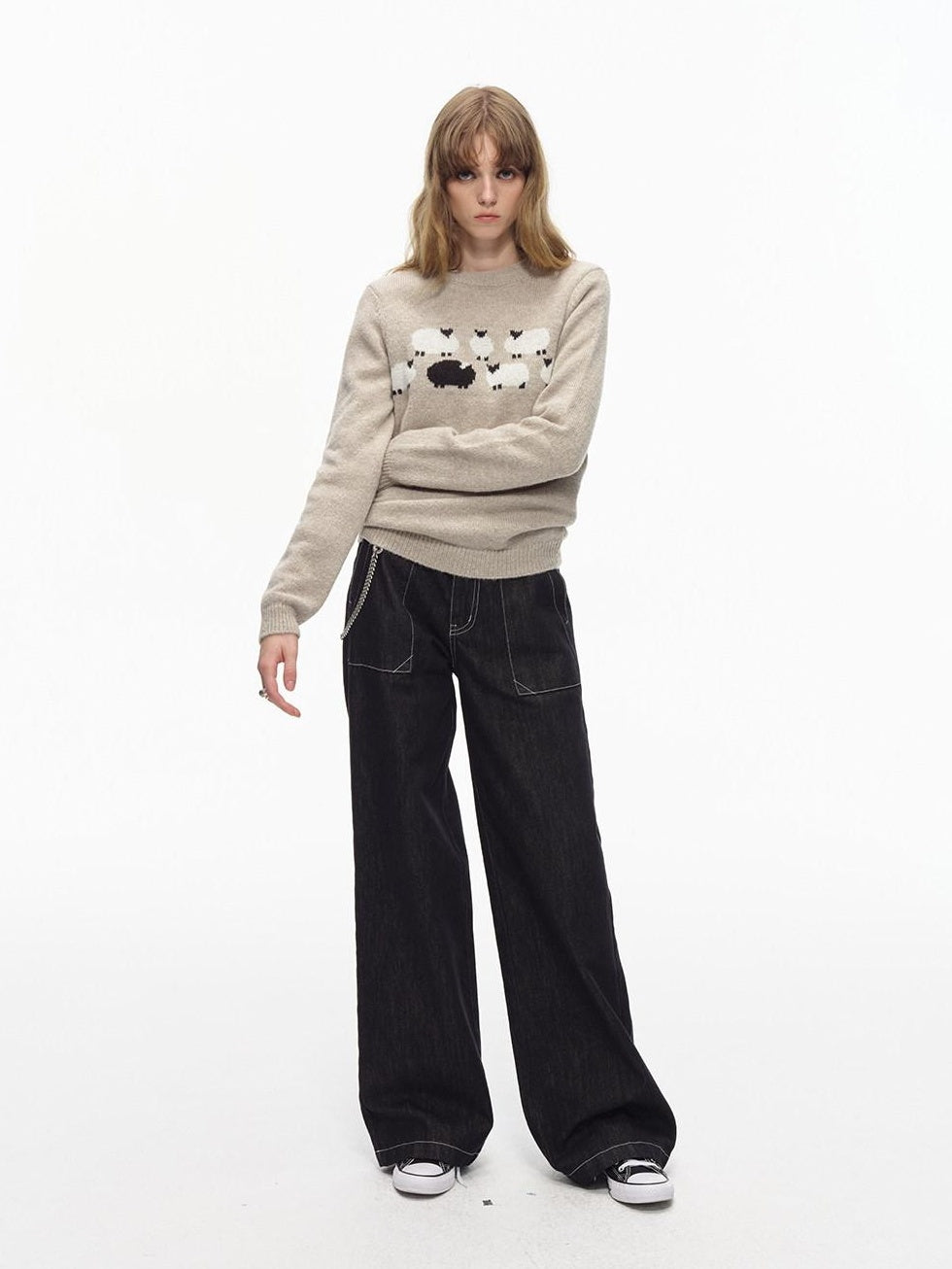 Country Moment Soft Breathable Cotton Loose American Natural Waist Black Straight Leg Jeans