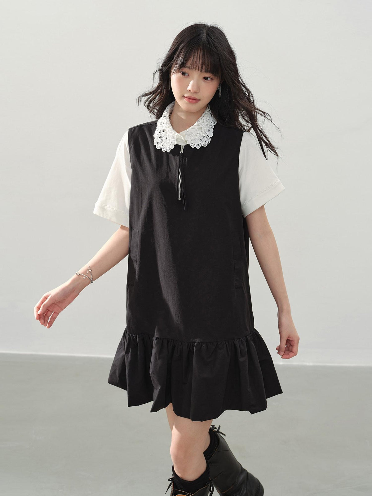 DDGIRL studio Washed Zip Polo Loose Fit Casual Long Staple Cotton Short Sleeve T-Shirts