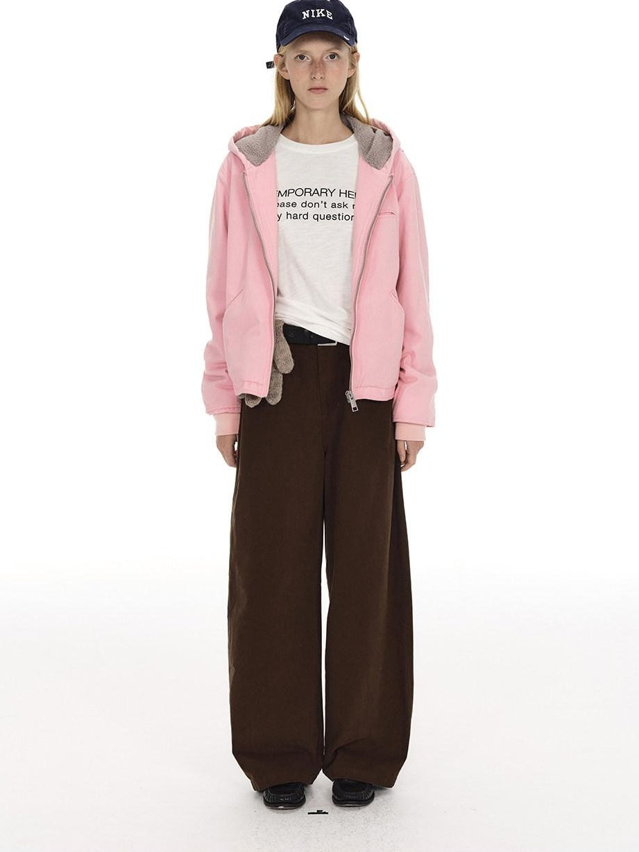 Country Moment Breathable Washed Cotton Relaxed Vintage Workwear Brown Straight Pants