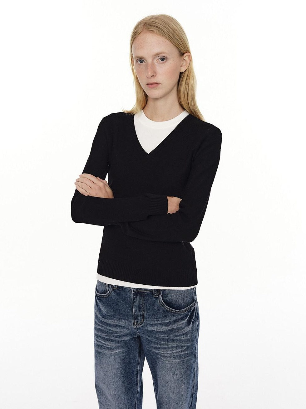 Country Moment Soft Wool Blend Slim Fit American V-neck Women Casual Knit Sweaters