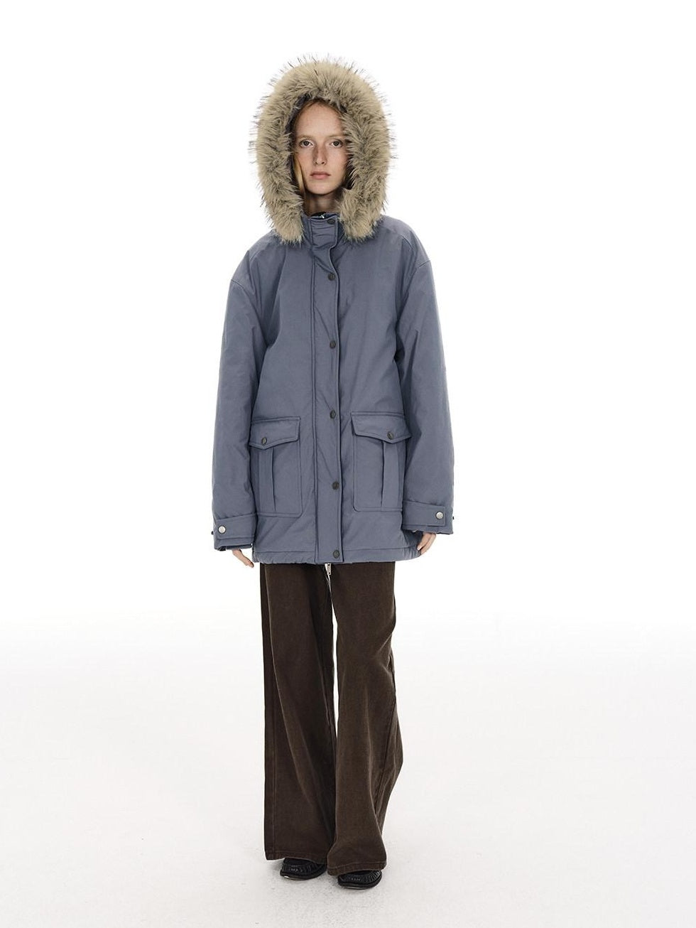 Country Moment Warm Cotton Lined Oversized Quilted Hooded Light Gray Youth Puffer Jackets
